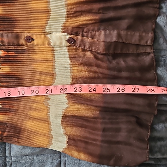 Brown Tie-Dye Pleated Puff Sleeve Button Down Top, Large | Y2K, Boho, Festival - Picture 9 of 10